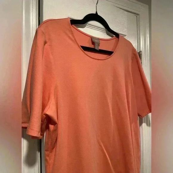 Chicos Coral Short Pleated Sleeve Round Neck Soft Stretchy Tee Size L - Picture 5 of 13